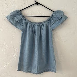 CAVALINI Ruffled Off The Shoulder Chambray Top size Medium